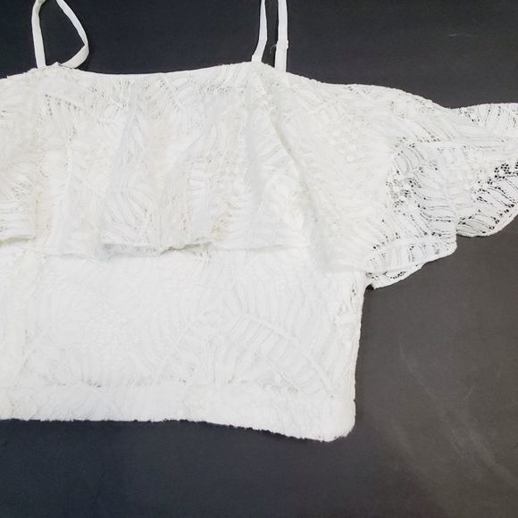 Aqua off white /white ruffle lace summer top size small - Picture 5 of 12
